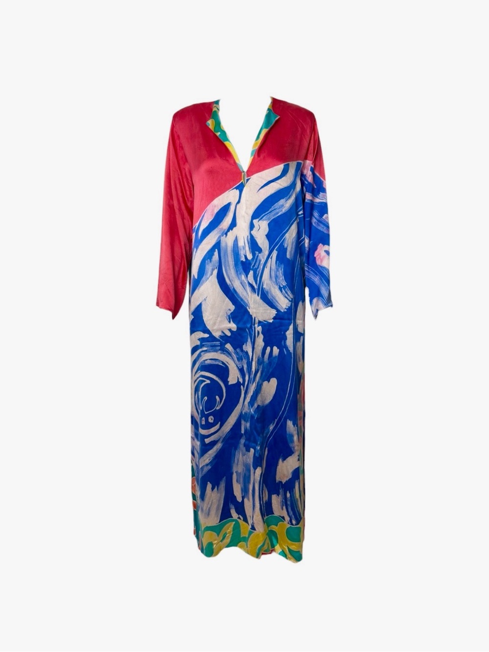 1980s Silk Hand-Painted Caftan Dress